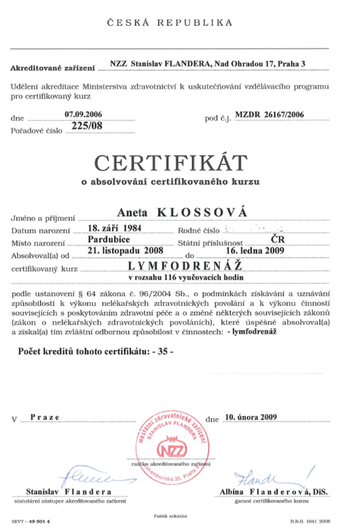 Certifikovaný kurz Lymfodrenáže