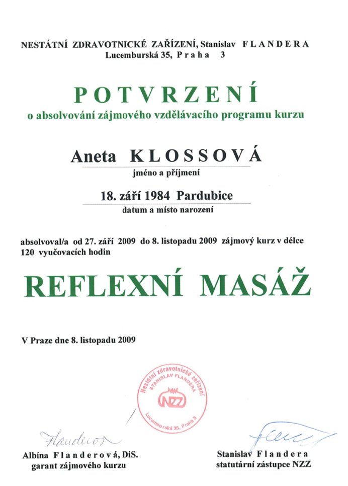 Kurz Reflexní masáže